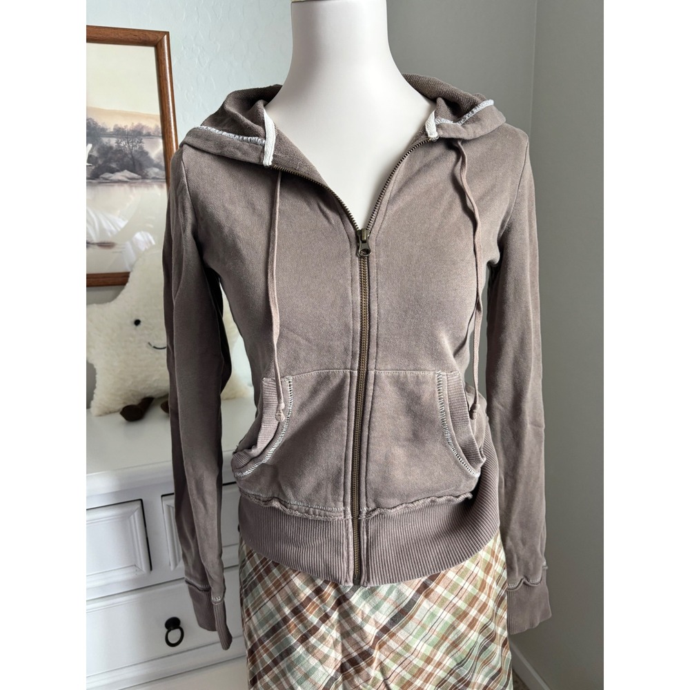 Y2K Vintage Brown Hoodie Zip Up Earth Tone Grunge Fairycore Old Navy XS
